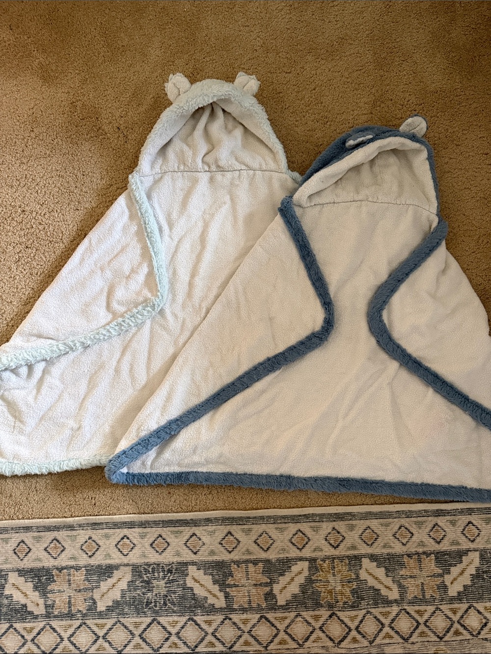 Little Giraffe Kids Hooded Towel Poncho - set of 2 Cream with Blue Trim